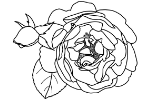 A Whimsical Line Drawing of a Rose with a Butterfly