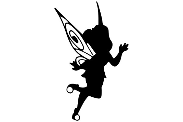 Silhouette of a Fantasy Creature: A Tinkerbell-like Character with Wings and Wheels