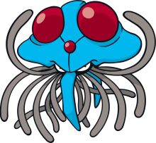 Vividly Illustrated Blue Octopus with Red Eyes and Antlers