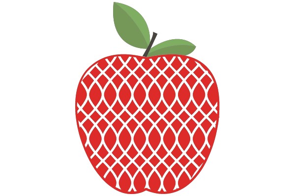 Vibrant Red Apple with a Green Leaf, Illustrated in a Stylized Design