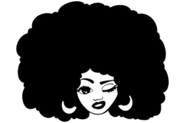 Stylized Portrait of a Woman with Large Afro Hair and Moon-like Earrings