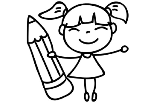 A Whimsical Drawing of a Young Girl and a Pencil