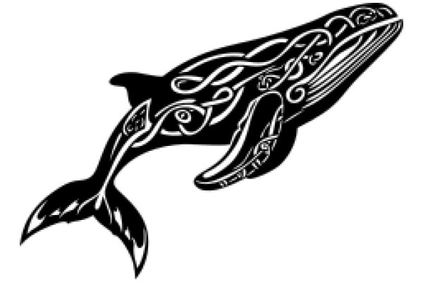 Stylized Black Whale with Intricate Designs