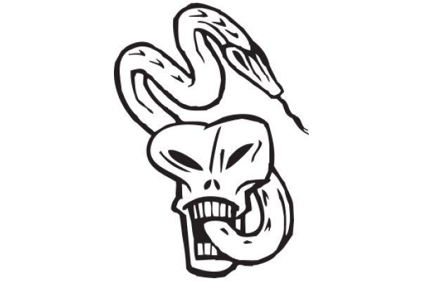 Stylized Cartoon of a Skeleton with a Snake Tongue