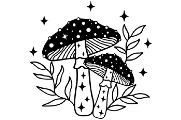 Whimsical Mushroom Illustration with Starry Sky Background