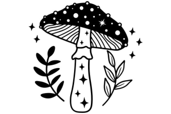 Whimsical Mushroom Illustration with Stars and Leaves