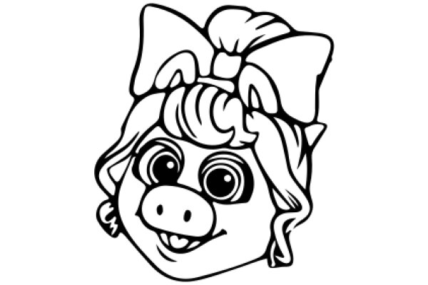 A Whimsical Cartoon of a Pig with a Bow