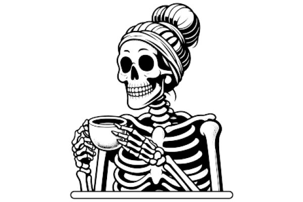 A Skeletal Figure Enjoying a Cup of Coffee