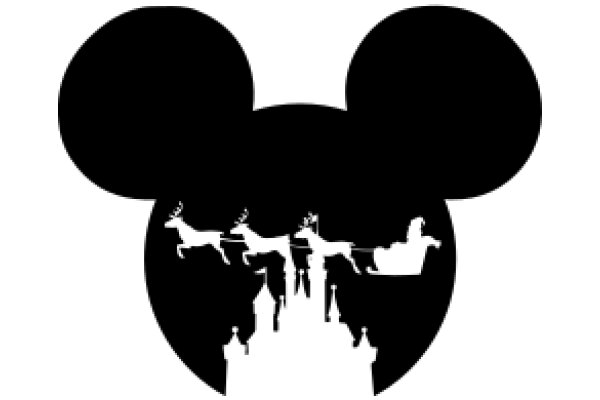 Silhouette of Mickey Mouse with a City Skyline Silhouette in the Background