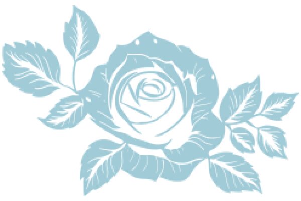 Stylized Blue Rose with Leaves and Swirl Design