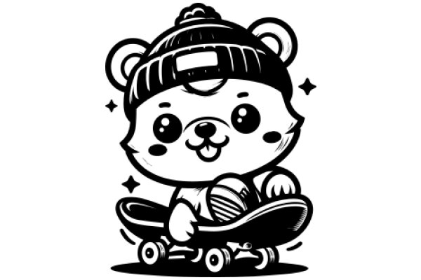 Adorable Cartoon Bear on a Skateboard, Ready for Adventure!