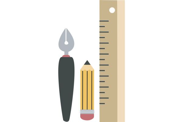 A Collection of Stationery Items: A Pencil, A Ruler, and A Scissors