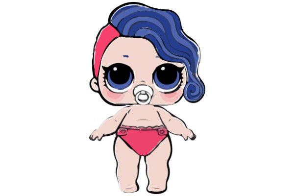 Adorable Cartoon Character with Blue Hair and Pink Swimsuit