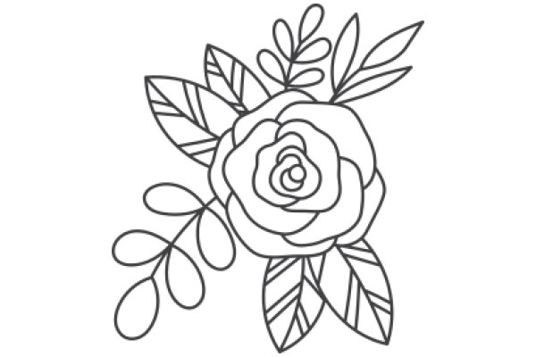 Stylized Floral Design with a Rose and Leaves