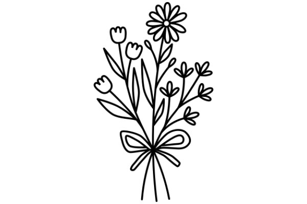 Line Drawing of a Flower Bouquet