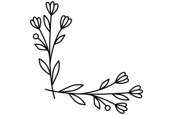 Simplistic Line Drawing of a Flower Branch