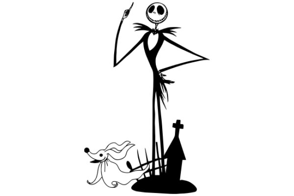 A Silhouette of Jack Skellington and a Dog, Set Against a White Background