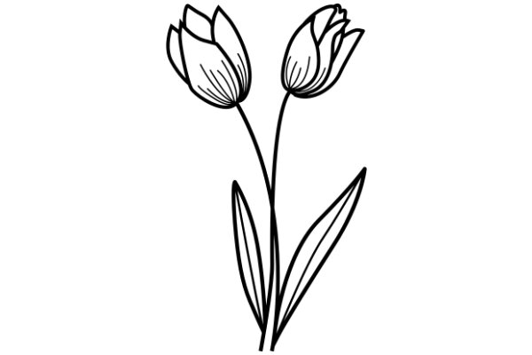 Simplistic Line Drawing of Two Tulips