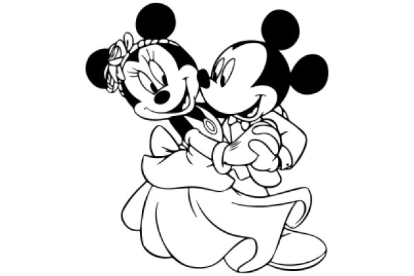 A Heartwarming Moment: Mickey Mouse and Minnie Mouse Embrace in a Illustration