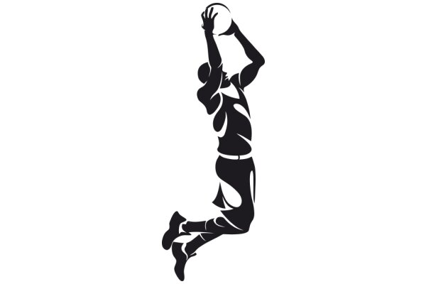 Silhouette of a Basketball Player in Mid-Jump, Catching the Ball