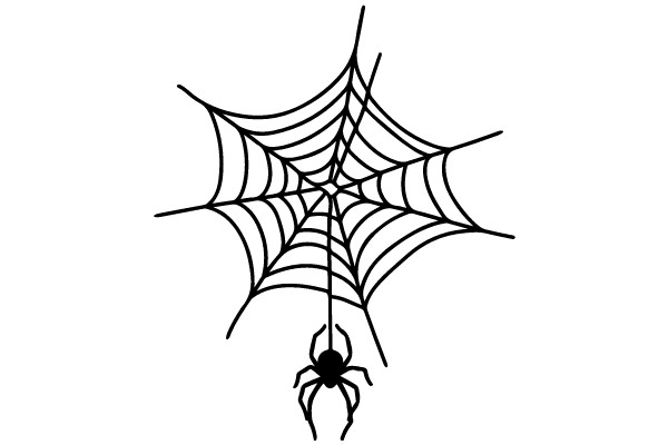 A Simple Line Drawing of a Spider and Its Web