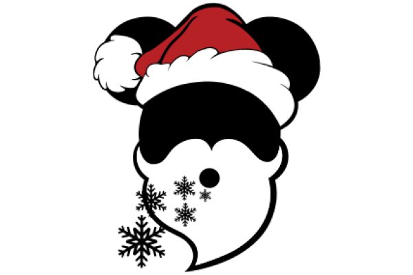 A Festive Holiday Greeting: Mickey Mouse in a Santa Hat with Snowflakes