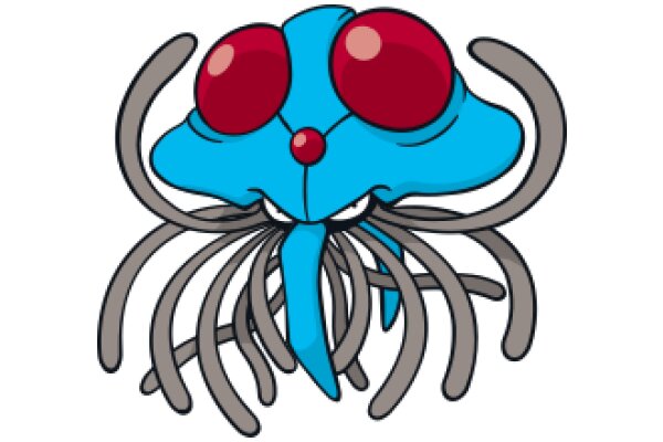 Vibrant Blue and Red Cartoon Character with Large Eyes and Antennae