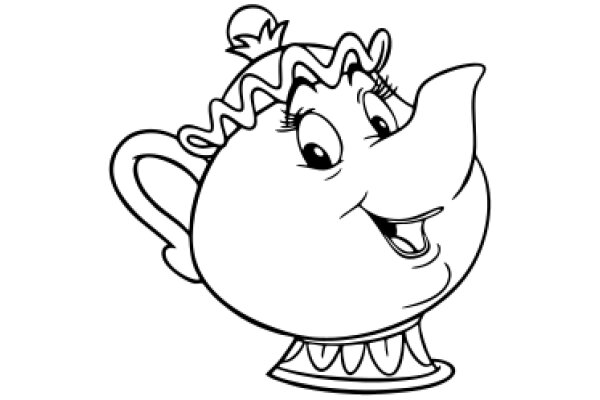 Whimsical Cartoon Character: A Charming, Curly-Haired Teapot with a Wide Smile