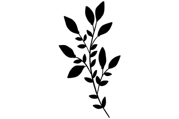 Elegant Black Silhouette of a Branch with Leaves