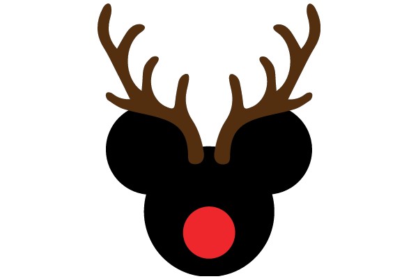 A Stylized Black and Red Reindeer Head with a Red Nose