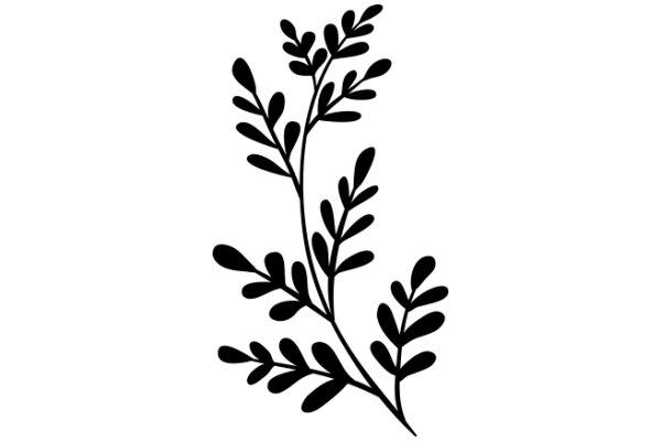 Elegant Black Silhouette of a Plant with Leaves and Stems