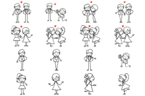 A Collection of Adorable Line Drawings of Couples and Singles, Each with a Heart