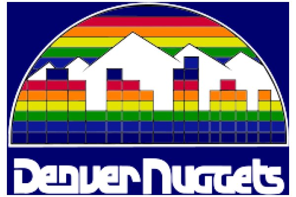 Vibrant Rainbow Cityscape with the Word 'Denver Nuggets' in White Text