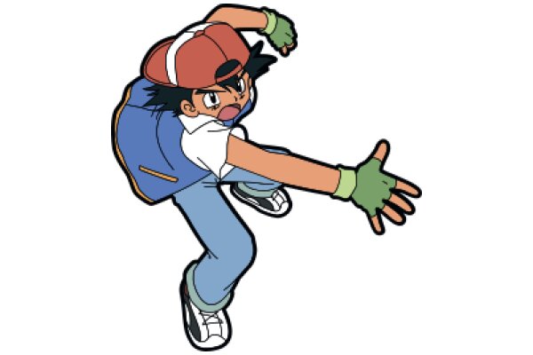 Anime-Style Character: A Young Boy with a Backpack and a Red Hat