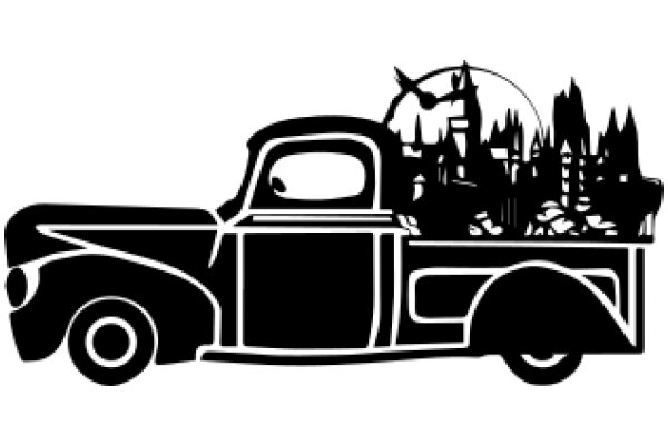 A Classic Truck Silhouette with a City Skyline