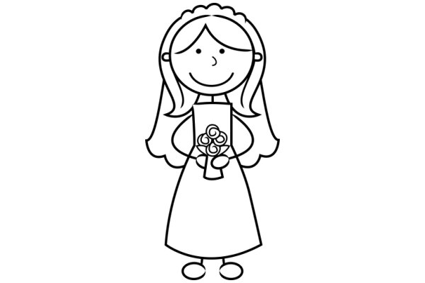 A Simple Line Drawing of a Girl with a Flower