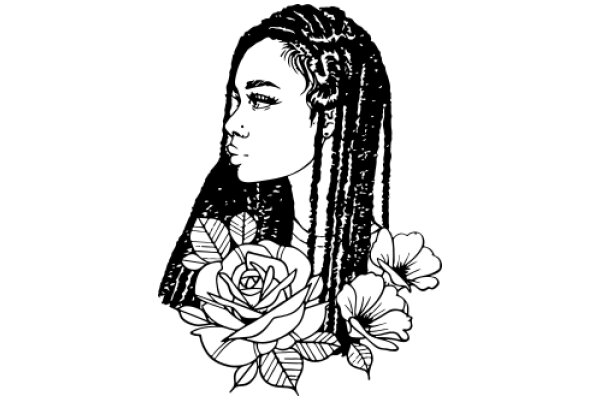 Illustration of a Woman with Braided Hair and Flowers