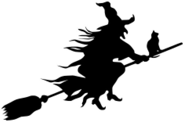 Silhouette of a Witch and Her Cat on a Broomstick