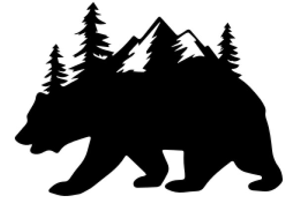 Silhouette of a Bear and Mountains