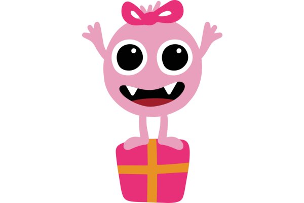 Cute Pink Cartoon Character with a Gift and a Bow