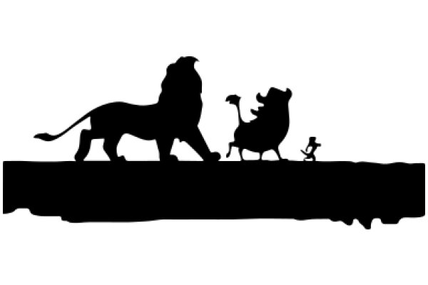 A Silhouette of a Lion, Lioness, and Cub on a Cliffside