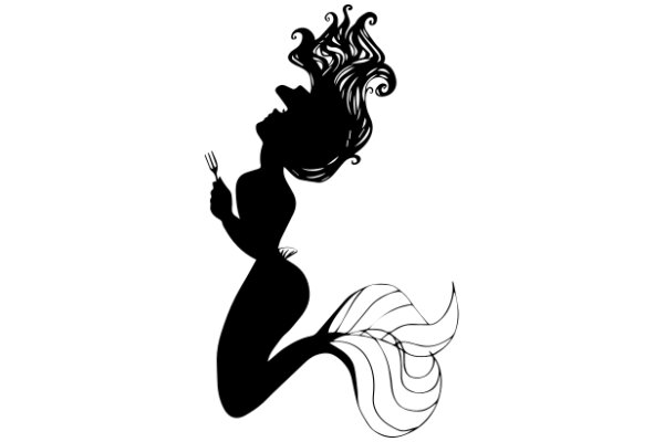 Silhouette of a Woman with Curly Hair and a Fork