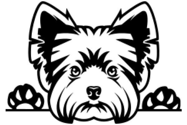 Stylized Illustration of a Dog's Head with Ears and Paw Prints