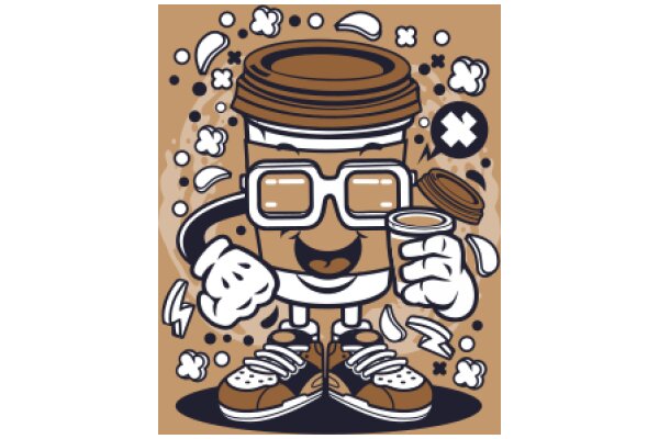 Caffeinated Character: A Playful Illustration of a Coffee Cup and Glasses