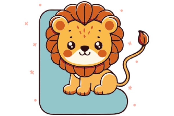 A Friendly Lion Character with a Tail, Sitting on a Blue Surface