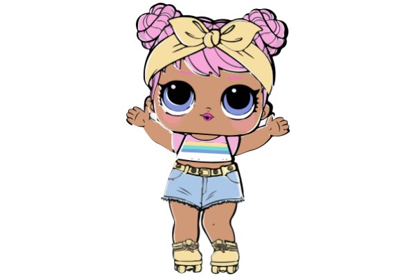 Adorable Cartoon Character with Pink Hair and Blue Shorts