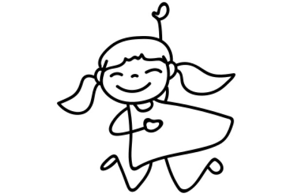 A Whimsical Line Drawing of a Girl with a Heart