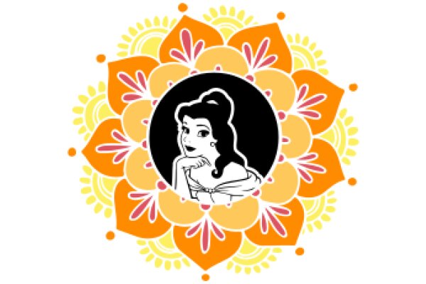 Stylized Floral Pattern with a Cartoon Character at the Center