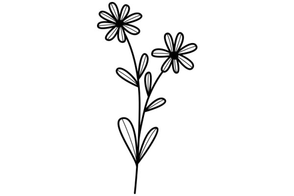 Simplistic Line Drawing of Two Flowers with Stems