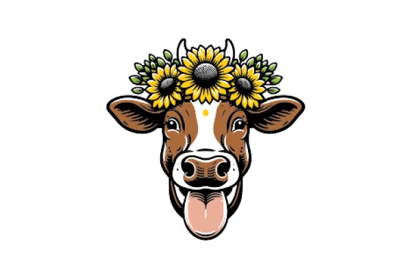 Cute Cow with Sunflowers and a Tongue Sticker